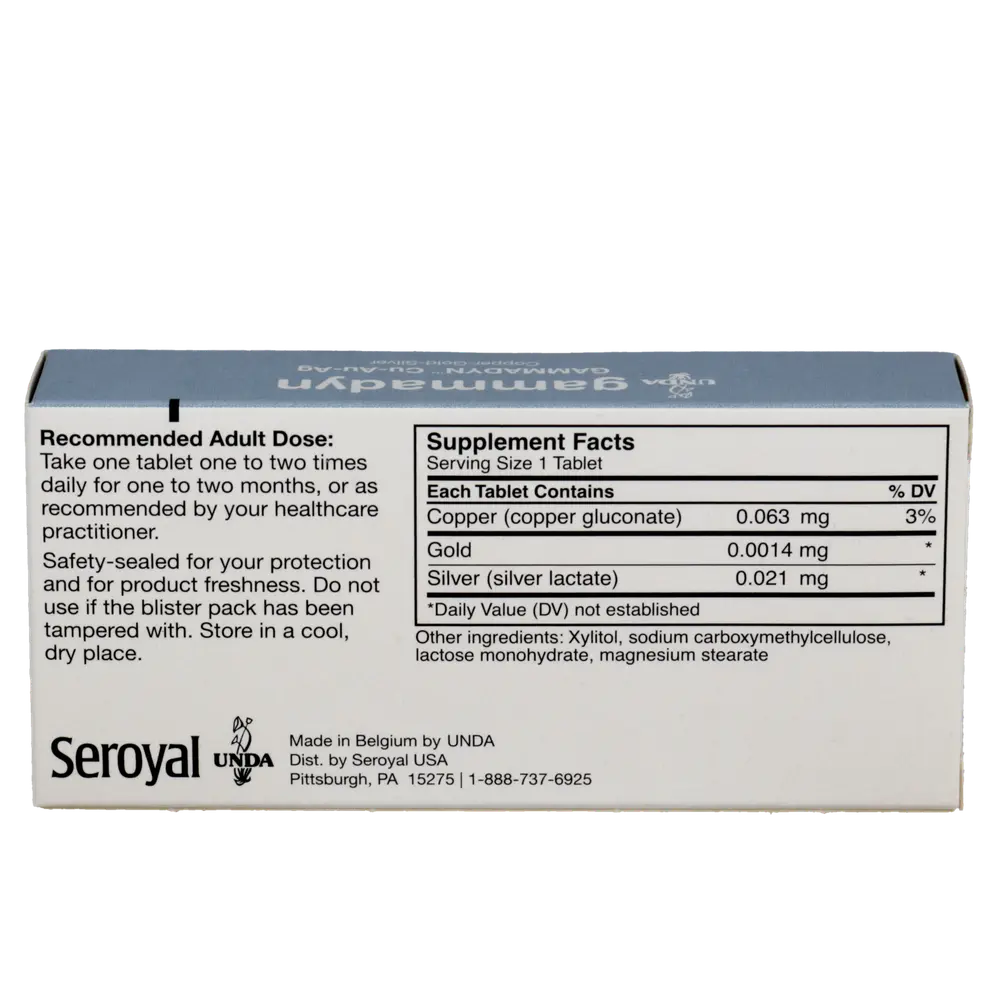 Cu-Au-Ag Gammadyn trace mineral supplement by Seroyal - copper gold silver immune support