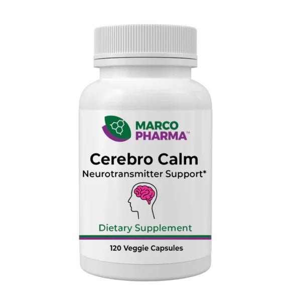 Cerebro Calm supplement bottle for mental clarity and neurotransmitter support