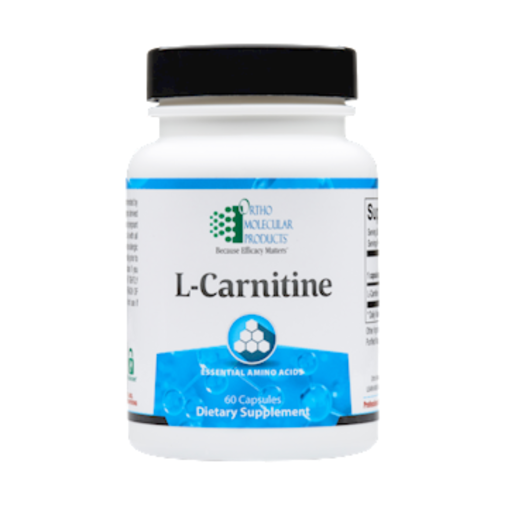 L-Carnitine supplement bottle by Ortho Molecular Products - energy and fat metabolism support