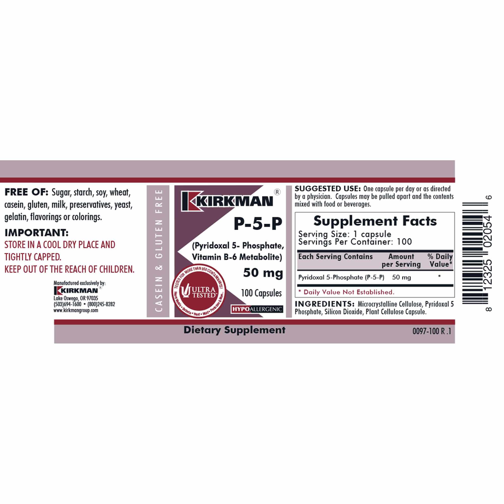 P-5-P active B6 supplement facts label