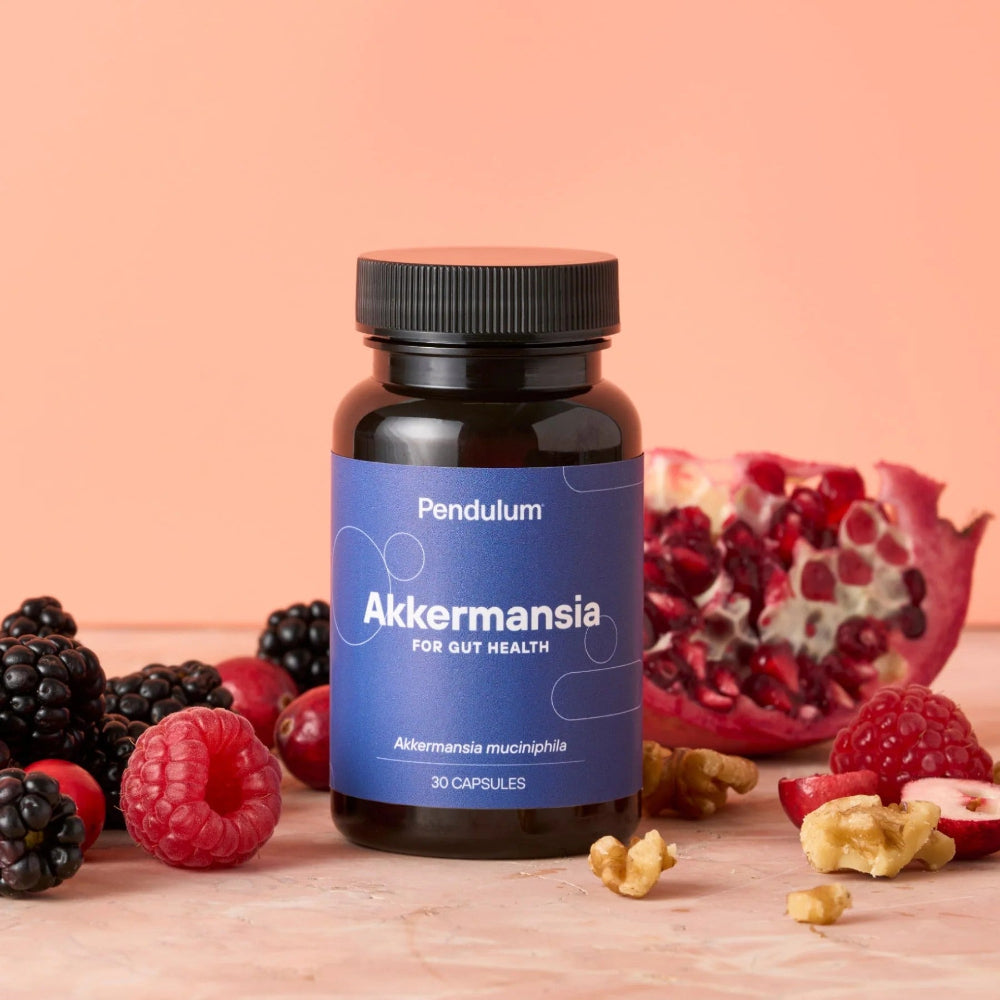 Akkermansia probiotic supplement bottle by Pendulum - gut health and metabolism support