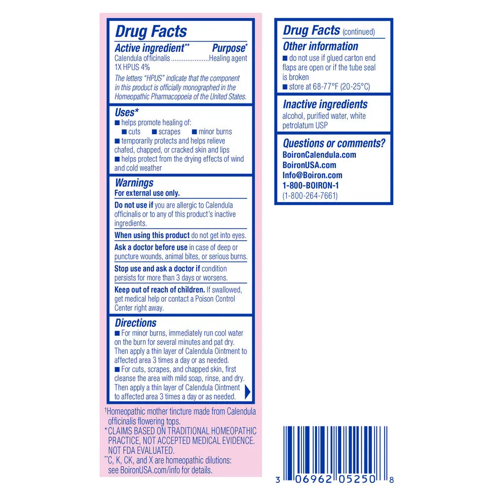 Calendula Ointment tube by Boiron - natural homeopathic skin healing cream