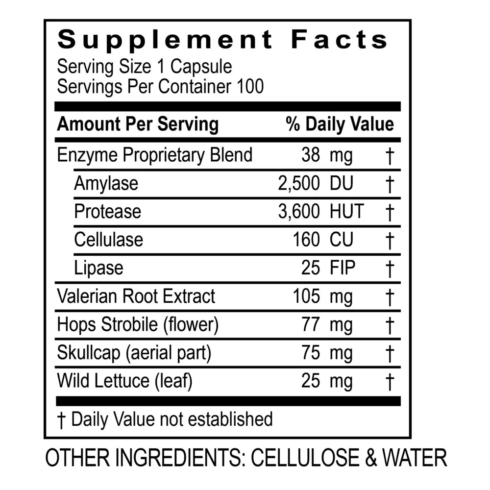 CalmZyme supplement bottle by Transformation Enzymes - digestive enzyme and stress support formula