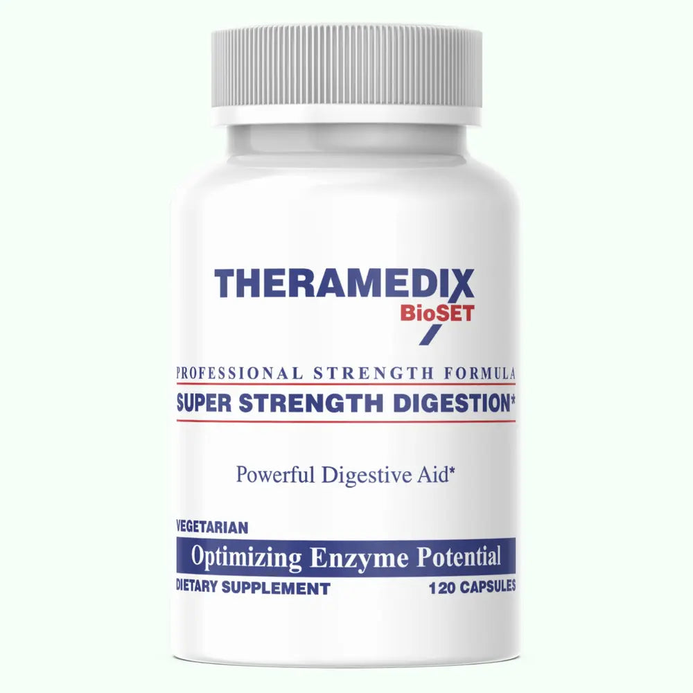 Super Strength Digestion enzyme bottle by Theramedix - powerful digestive enzyme formula
