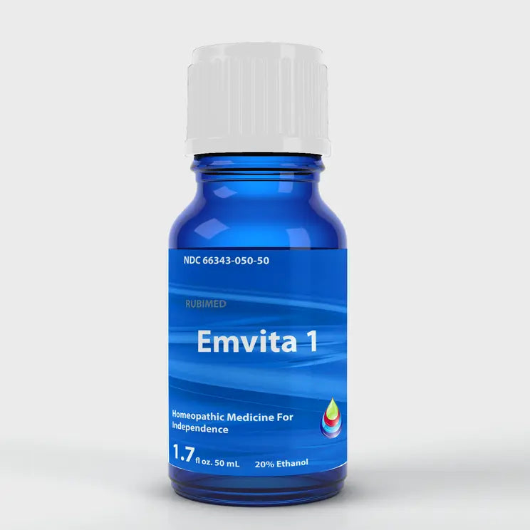 Emvita homeopathic drops bottle by Rubimed - emotional wellness and mental health support