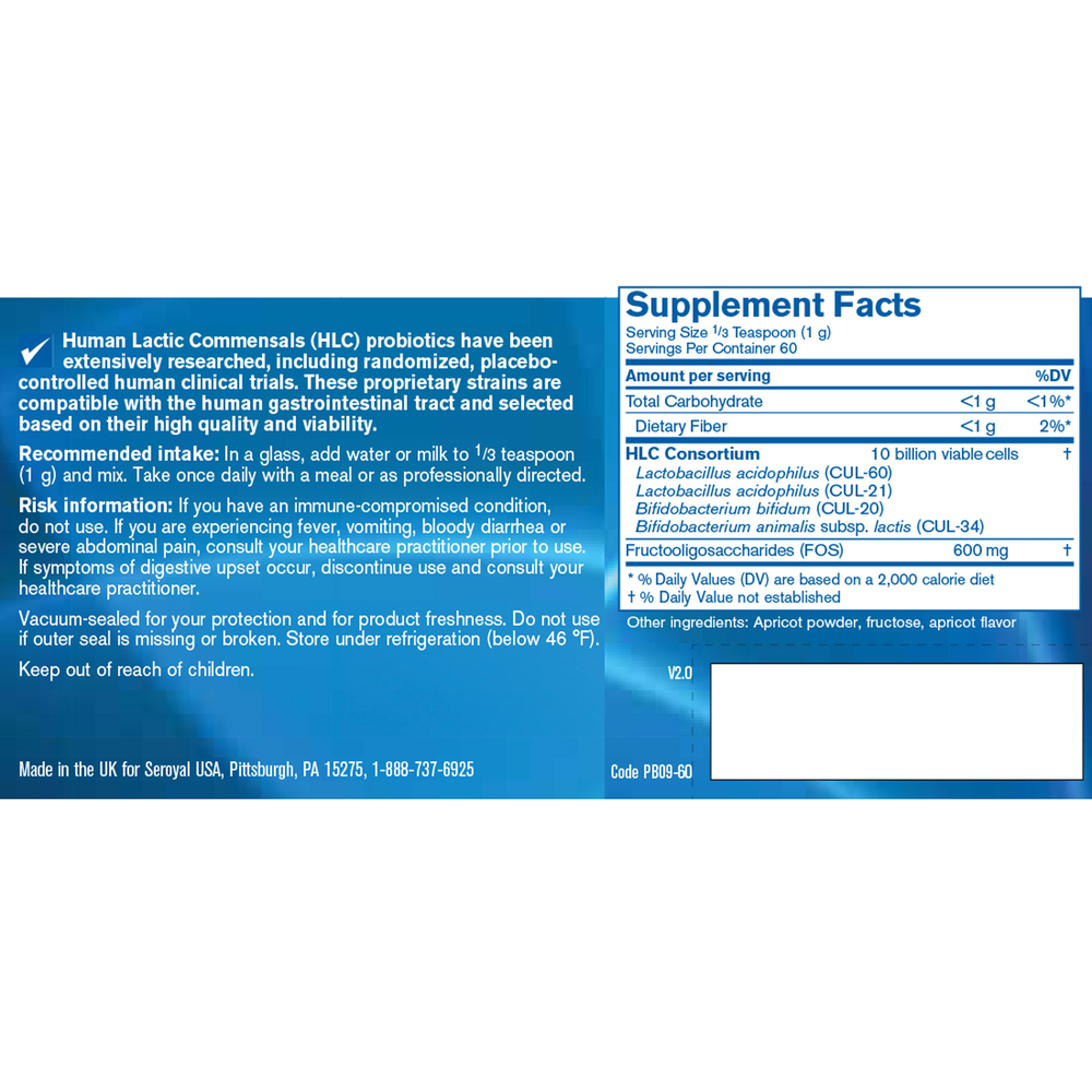 HLC High Potency Probiotic Powder container by Pharmax - multi-strain gut health formula