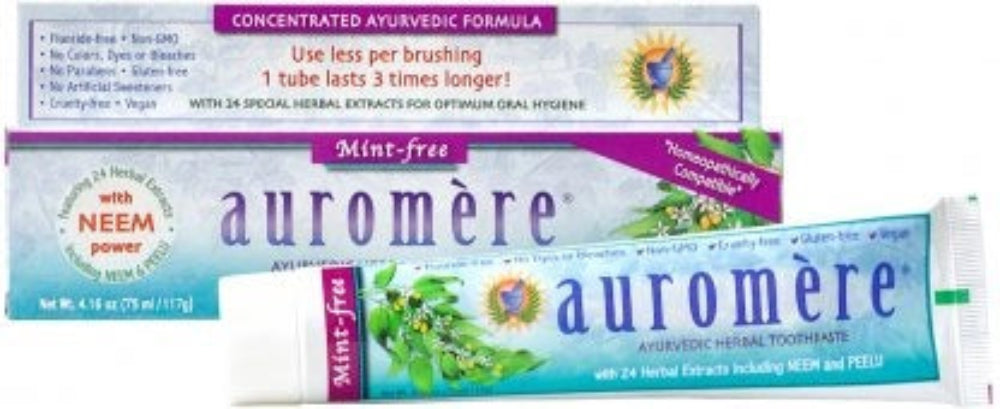 Auromere Mint-Free Ayurvedic Toothpaste tube - natural herbal toothpaste for sensitive mouths