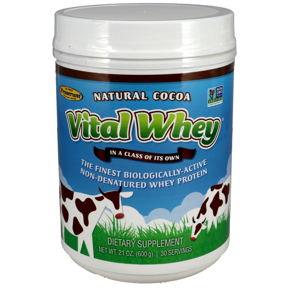 Vital Whey Cocoa grass-fed whey protein powder container