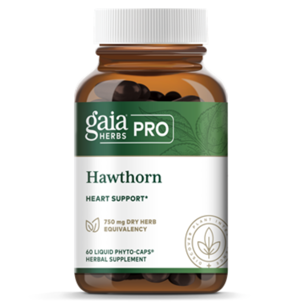 Hawthorn herbal supplement bottle by Gaia Herbs - heart health and cardiovascular support