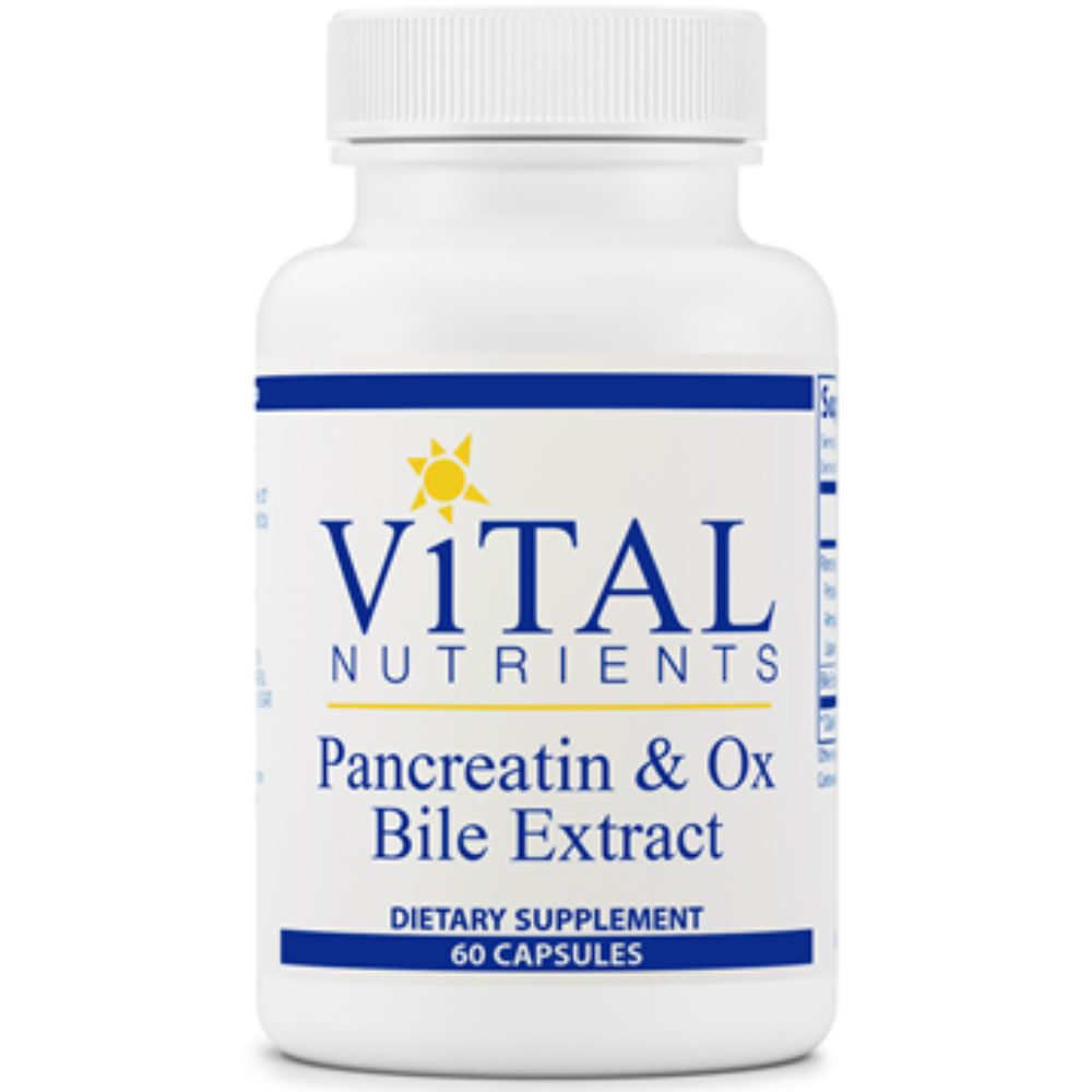 Pancreatin and Ox Bile Extract capsules by Vital Nutrients for digestive enzyme and bile support