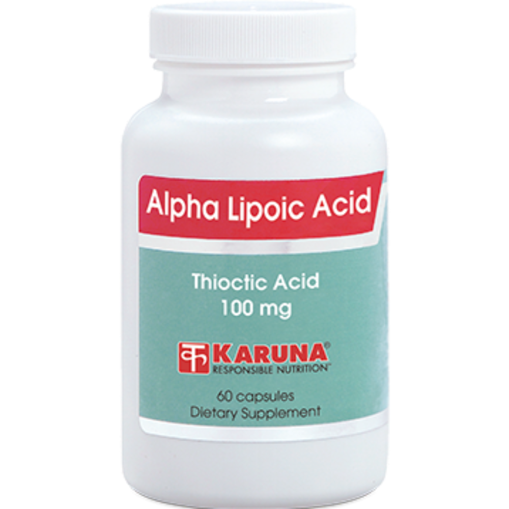 Alpha Lipoic Acid supplement bottle by Karuna - antioxidant and blood sugar support