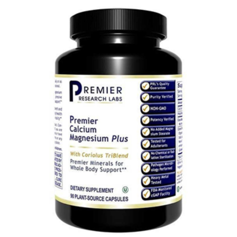 Calcium Magnesium Plus supplement bottle by Premier Research Labs - bone and muscle health formulaLabs