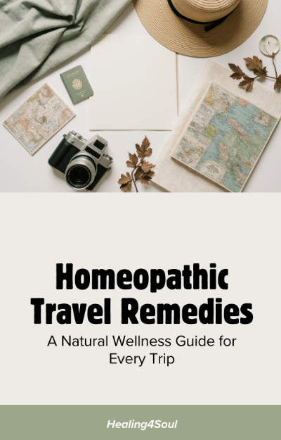 Homeopathic Travel Remedies eBook cover - Natural wellness guide for travelers by Healing 4 Soul