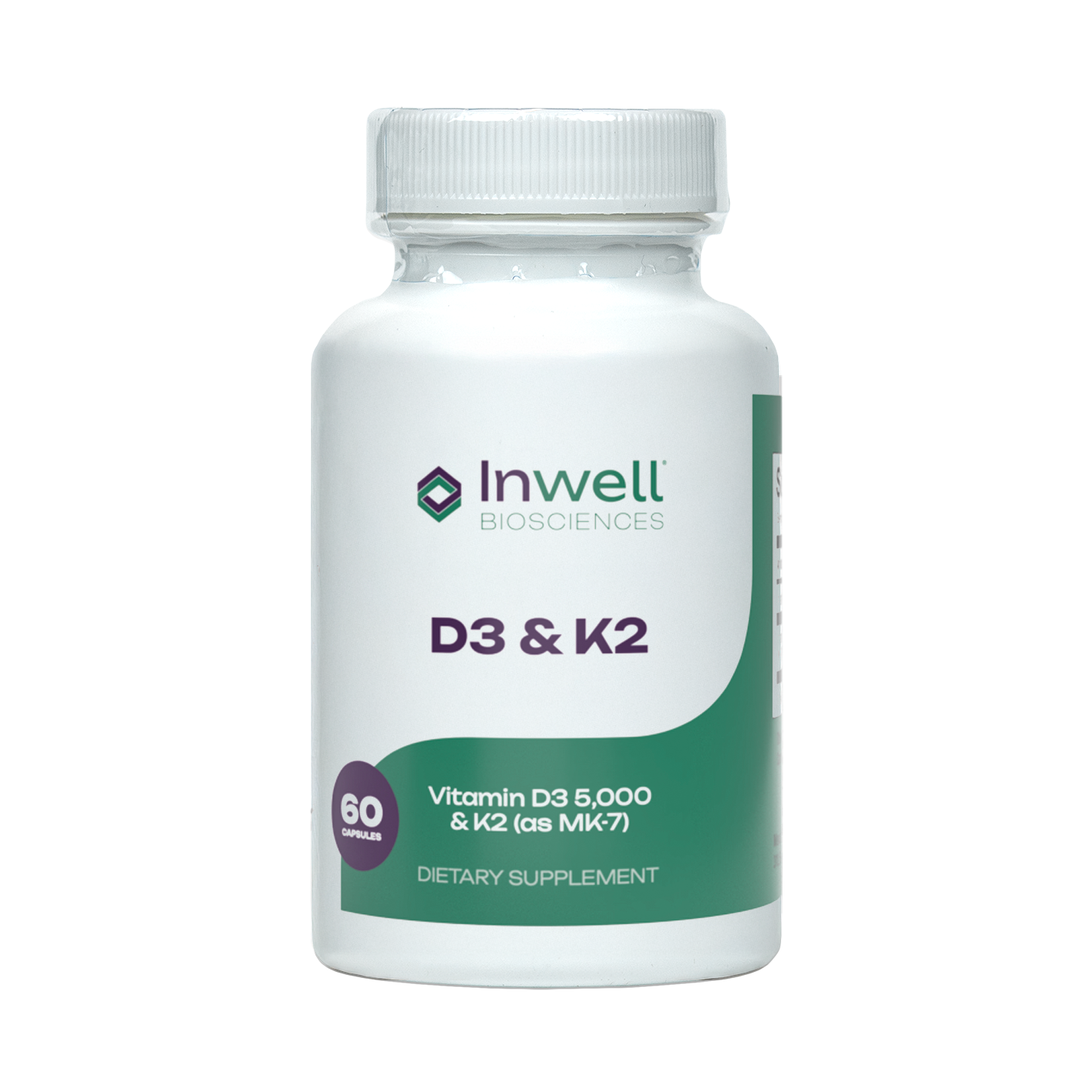 Vitamin D3 & K2 supplement with 5000 IU D3 and 180mcg K2 MK-7 - 60 capsules for bone and cardiovascular health