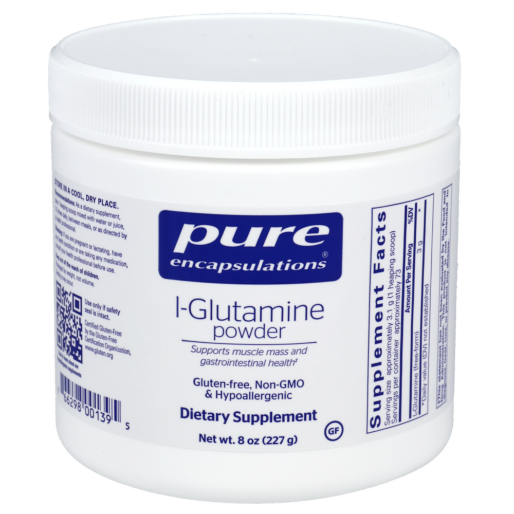 Pure Encapsulations L-Glutamine Powder 219g container - vegan gut health and muscle support supplement with 73 servings