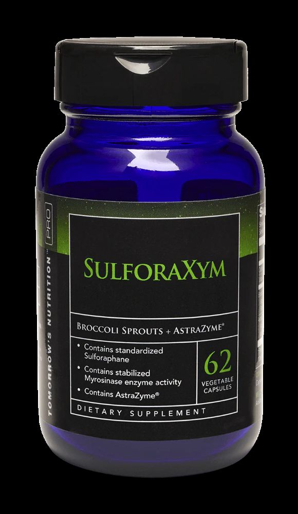 SulforaXym sulforaphane supplement bottle - 62 vegan capsules with broccoli sprout extract for detox and antioxidant support by U.S. Enzymes