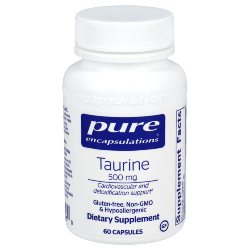 Pure Encapsulations Taurine 500mg bottle with 60 capsules - vegan cardiovascular and detoxification support supplement