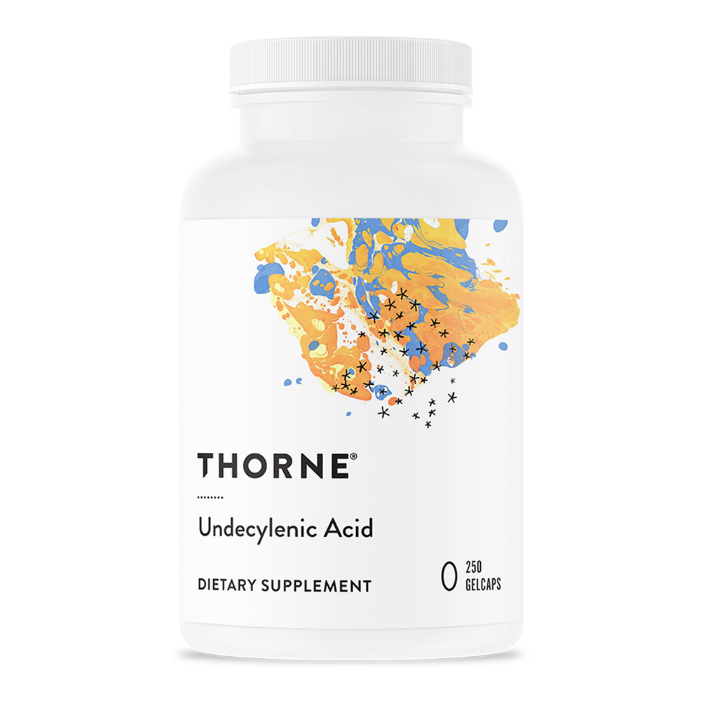 Thorne Undecylenic Acid 250mg gelcaps bottle for gut flora balance and digestive health support