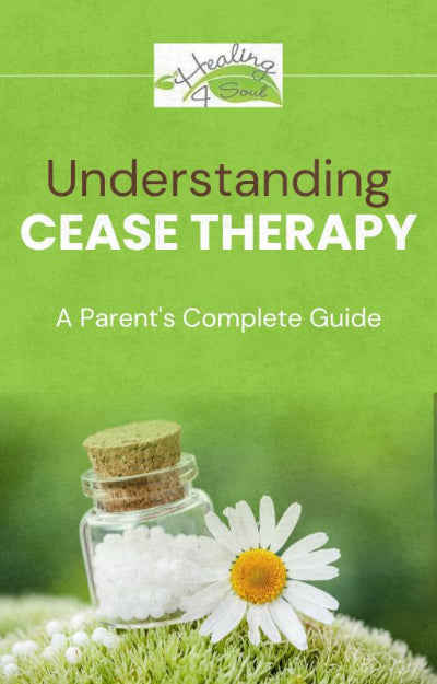 Book cover of 'Understanding Cease Therapy: A Parent's Complete Guide' with a bottle and flower on a green background.