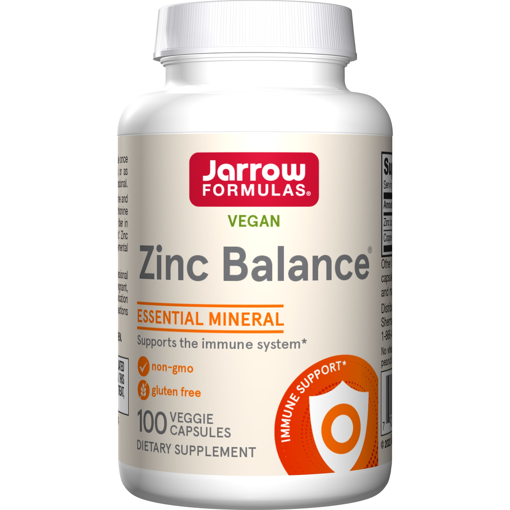 Zinc Balance 15mg with Copper supplement bottle by Jarrow Formulas - 100 capsules for immune support