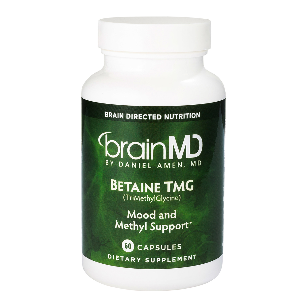 Betaine TMG 1000mg supplement bottle - Trimethylglycine for mood and methylation support - 60 vegetarian capsules