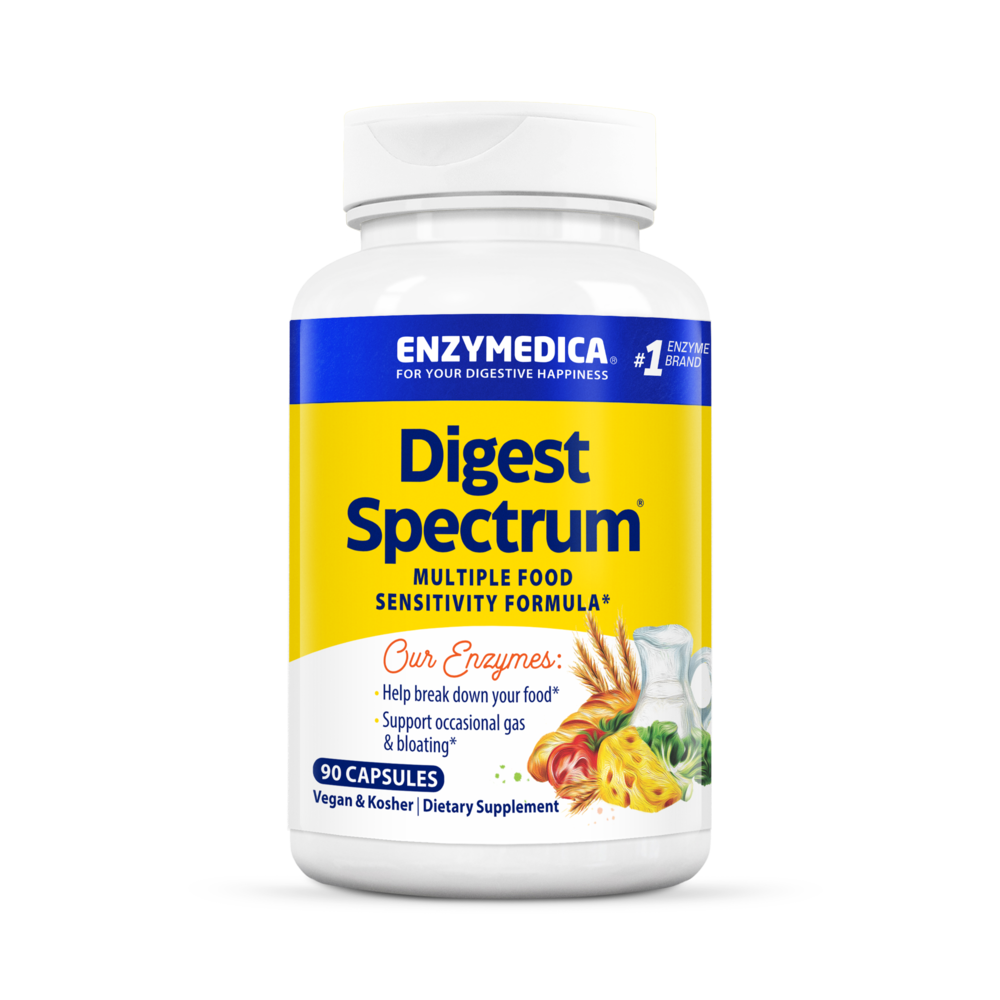 Digest Spectrum enzyme blend capsules bottle - comprehensive food intolerance support for gluten, lactose, casein and phenol digestion with Thera-blend technology