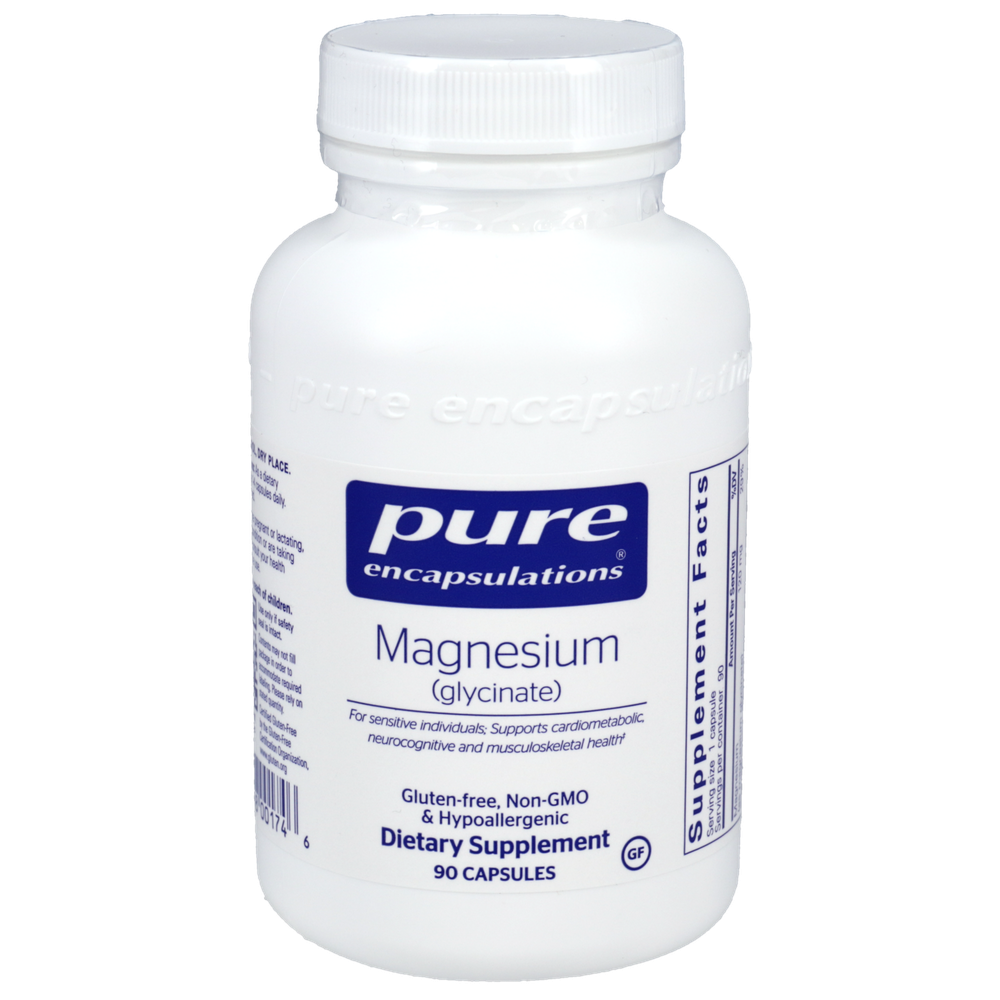 Pure Encapsulations Magnesium Glycinate 120mg - 90 capsules bottle, highly bioavailable magnesium supplement for muscle and heart health