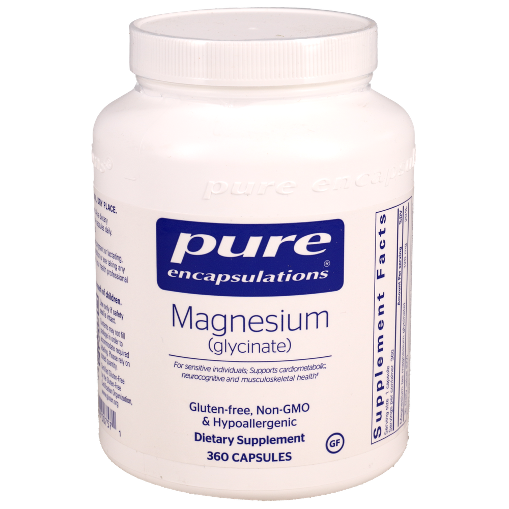 Pure Encapsulations Magnesium Glycinate 120mg - 360 capsules bottle, highly bioavailable magnesium supplement for muscle and heart health
