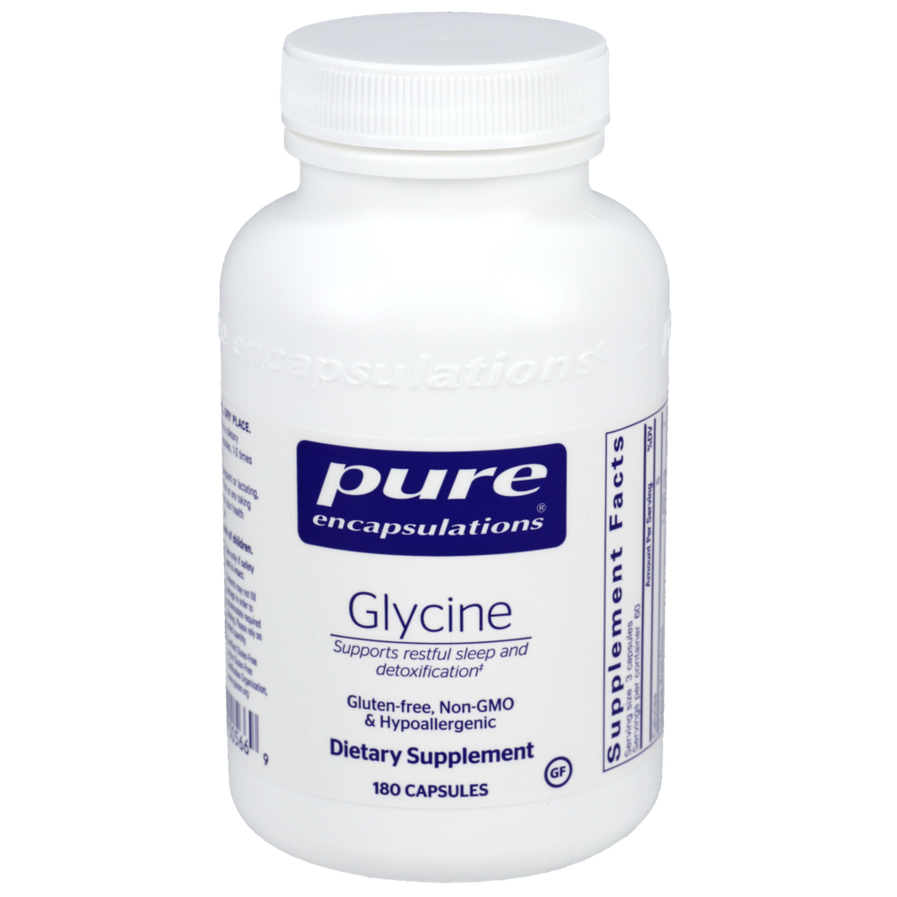 Pure Encapsulations Glycine 1500mg supplement bottle - 180 vegan capsules for sleep support, detoxification, and nervous system health