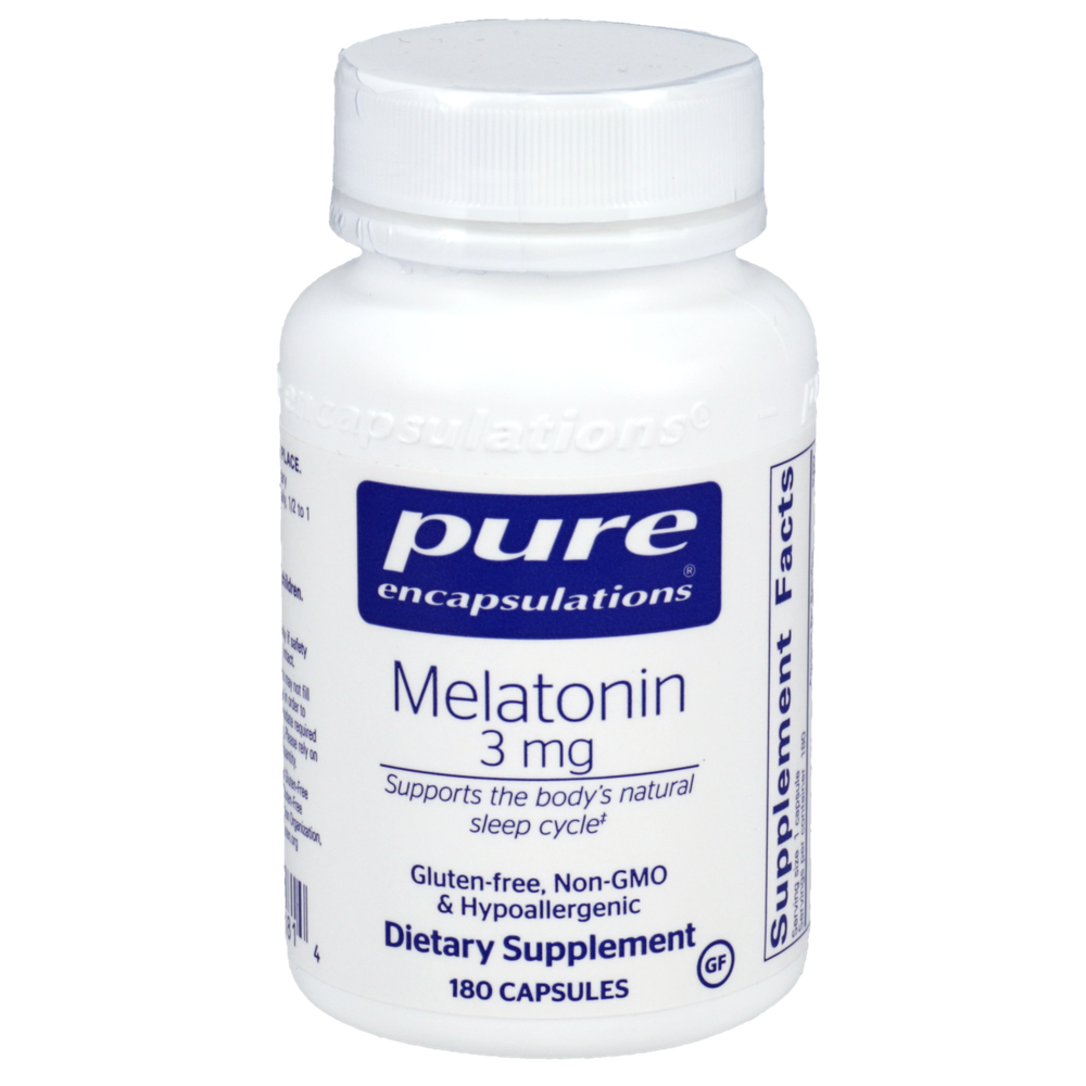 Melatonin 3mg 60 capsules bottle by Pure Encapsulations - natural sleep support supplement, vegan and gluten-free