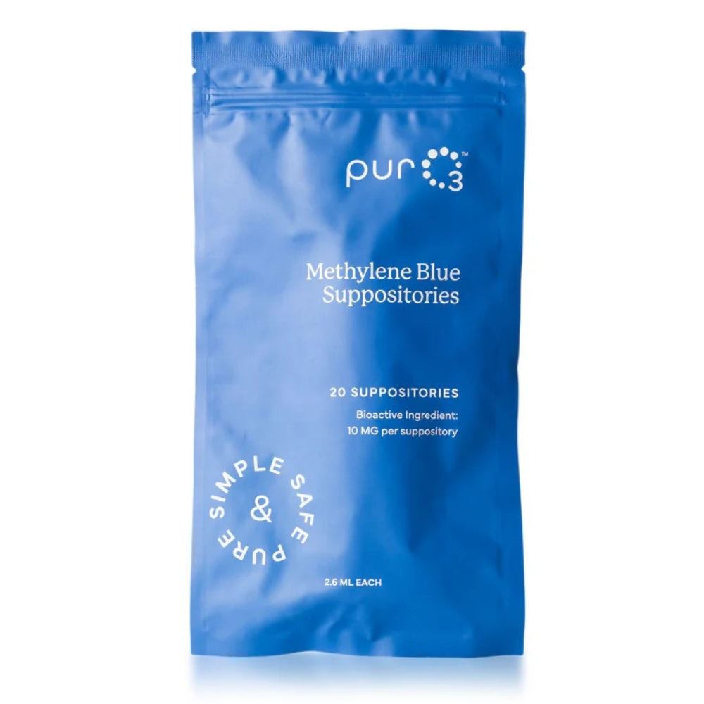 Methylene Blue Suppositories 10mg - 20 count box for cognitive support and mitochondrial health by PurO3
