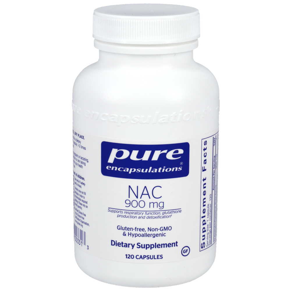 NAC 900mg capsules bottle - N-Acetyl-L-Cysteine supplement for respiratory health, glutathione production and antioxidant support