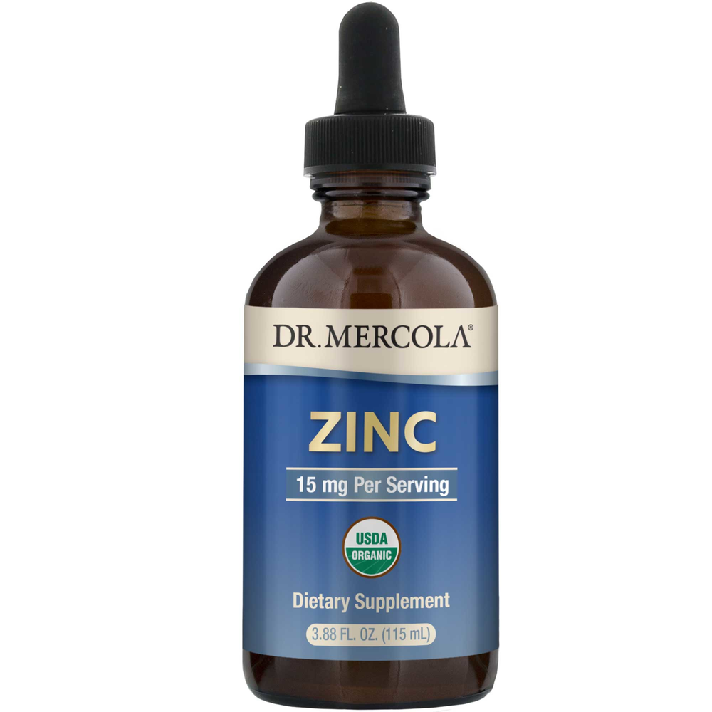 Dr. Mercola Zinc Liquid Drops 15mg - USDA Organic immune support supplement with dropper, 4 fl oz bottle